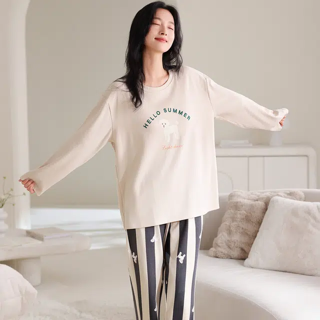 蒄趣 休闲风舒适纯棉外穿家居服透气宽松薄款睡衣套装 女款