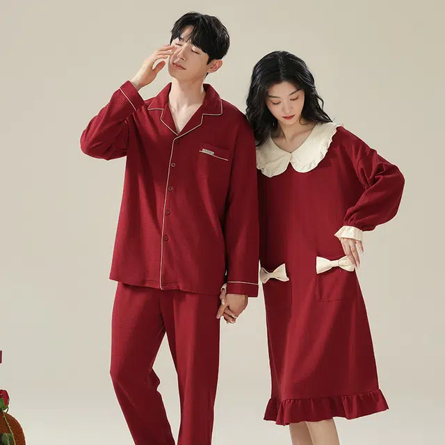 蒄趣 可外穿甜美娃娃领蝴蝶结长袖家居服可爱宽松睡裙 女款