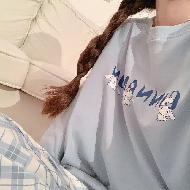蒄趣 舒适亲肤棉质长袖长裤可外穿家居服卡通字母宽松睡衣套装 女款