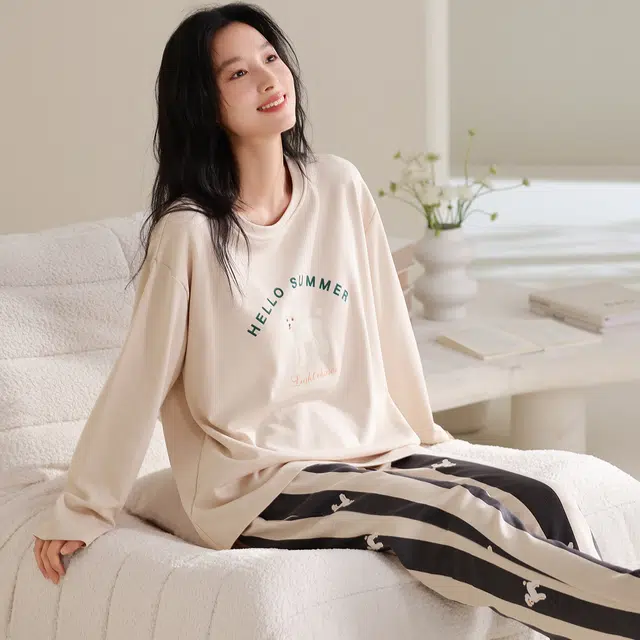 蒄趣 休闲风舒适纯棉外穿家居服透气宽松薄款睡衣套装 女款