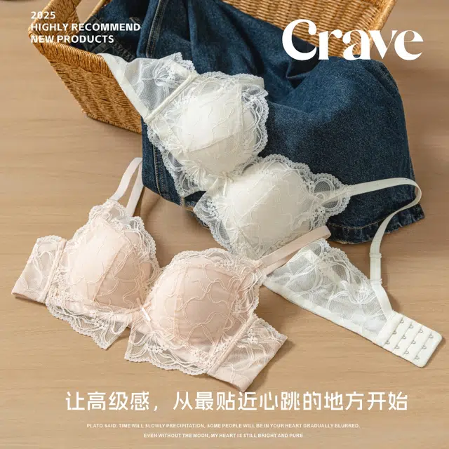 蒄趣 蕾丝花边小胸聚拢显大不空杯收副乳无痕文胸 女款