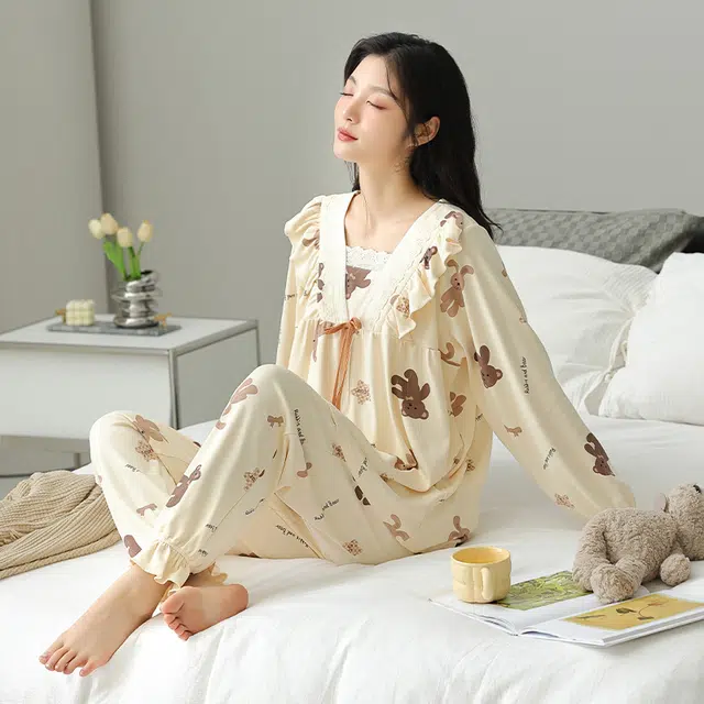 蒄趣 甜美纯棉长袖长裤家居服高级感可爱宽松舒适睡衣套装 女款