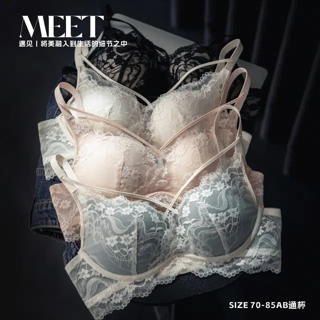 蒄趣 高级蕾丝绝美前交叉立显酥胸小胸聚拢细肩带优雅无钢圈性感收副乳内衣文胸 女款