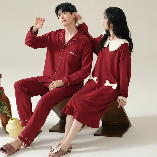 蒄趣 可外穿甜美娃娃领蝴蝶结长袖家居服可爱宽松睡裙 女款