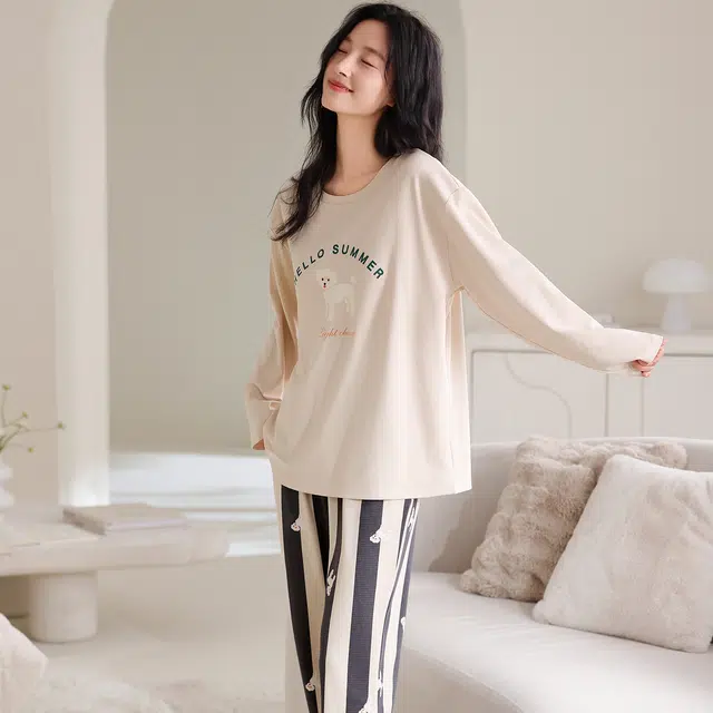 蒄趣 休闲风舒适纯棉外穿家居服透气宽松薄款睡衣套装 女款
