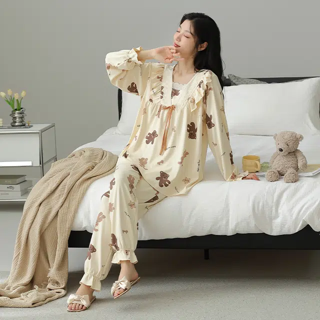 蒄趣 甜美纯棉长袖长裤家居服高级感可爱宽松舒适睡衣套装 女款