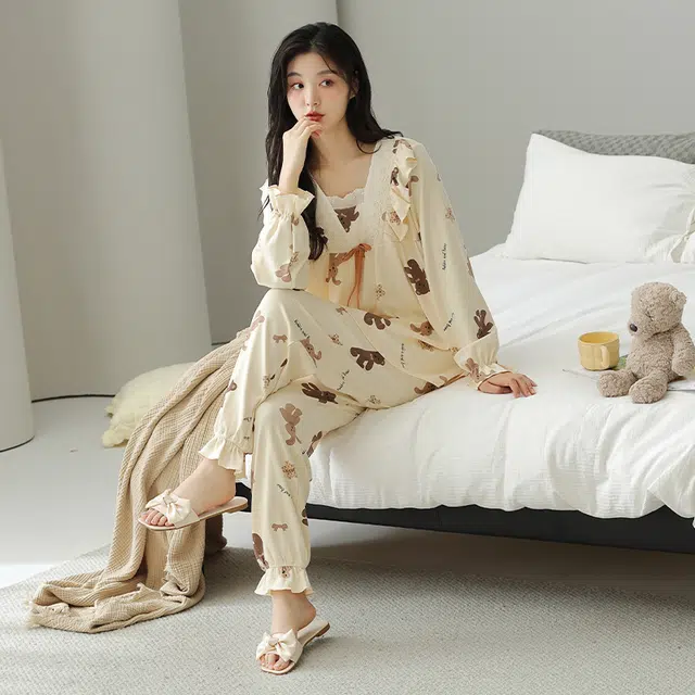蒄趣 甜美纯棉长袖长裤家居服高级感可爱宽松舒适睡衣套装 女款