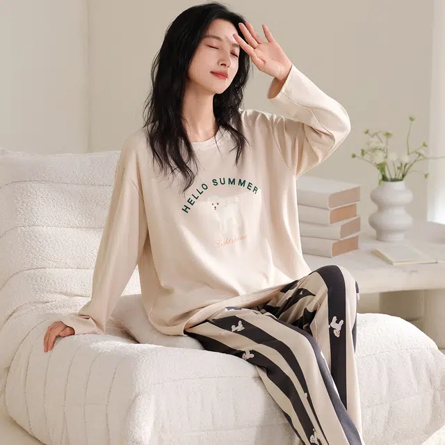 蒄趣 休闲风舒适纯棉外穿家居服透气宽松薄款睡衣套装 女款