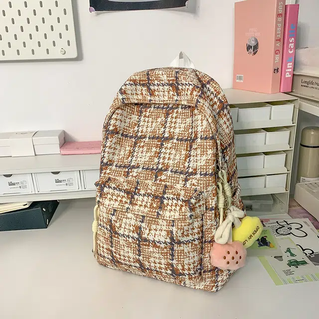 雅鹿 韩系撞色格子学生 尼龙 书包背包双肩包 男女同款情侣款 多色