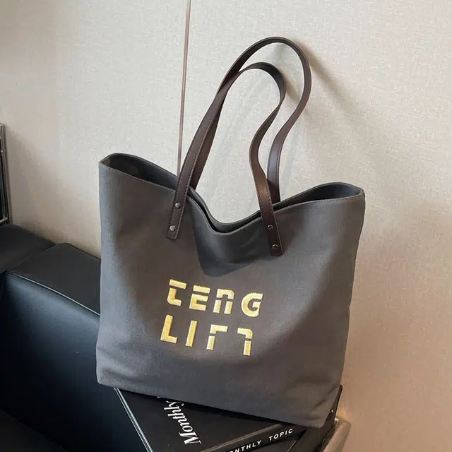 雅鹿 简约字母大容量通勤包休闲百搭学生上课托特包 帆布 帆布包单肩包 男女同款情侣款 多色
