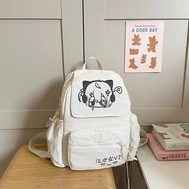 雅鹿 日韩卡通猫咪贴布学院百搭学生通勤 尼龙 双肩包 男女同款情侣款 多色