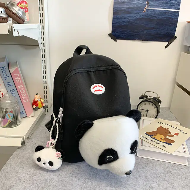 雅鹿 轻便简约可爱日常出游卡通熊猫 尼龙 双肩包 女款 多色