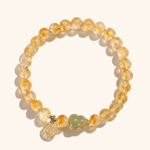 峨眉山 新中式国潮葫芦福牌 小众设计招财进宝福禄双全吉祥如意 黄水晶 手串 男女同款情侣款
