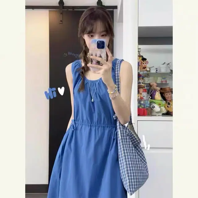 兰缪 温柔白月光系列 时尚无袖裙甜美淑女收腰凸显腰身不挑身材小个子福利百搭气质吊带连衣裙 女款