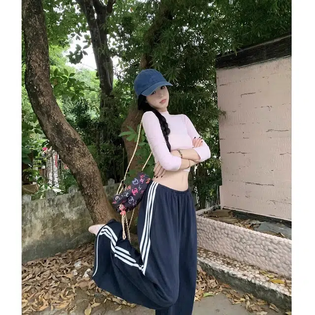 兰缪 条纹运动阔腿裤设计感宽松慵懒风休闲裤 女款