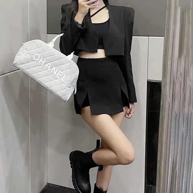兰缪 性感辣妹包臀裙半身裙开叉大码高腰显瘦夏季休闲短裙 女款