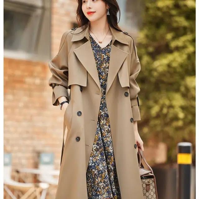 纤丝鸟 中长款简约时尚百搭休闲宽松气质英伦风外套大衣 女款