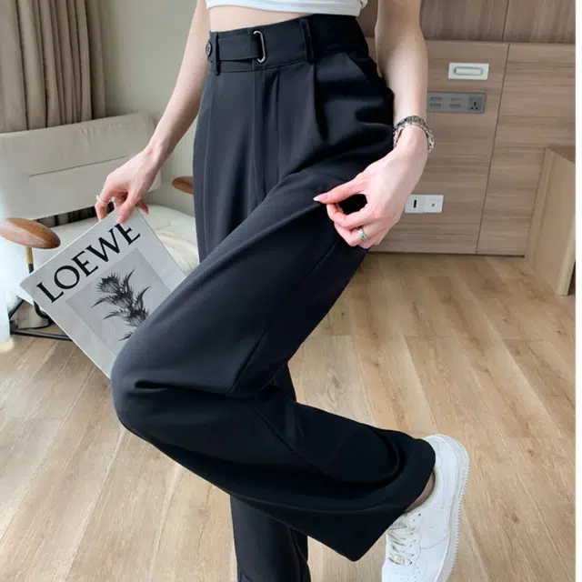 纤丝鸟 阔腿裤高腰垂感韩式简约显瘦舒适通勤休闲裤 女款
