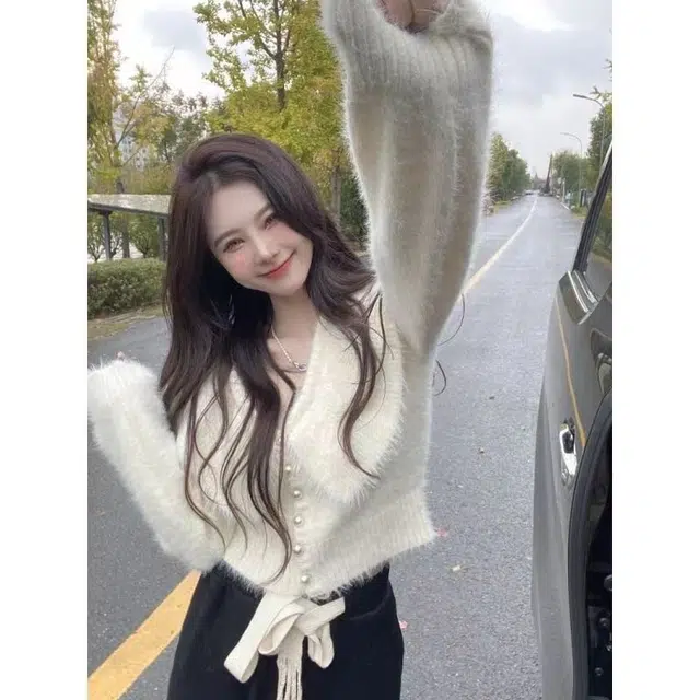 纤丝鸟 温柔风海军领开衫女软糯气质修身短款上衣针织衫 女款