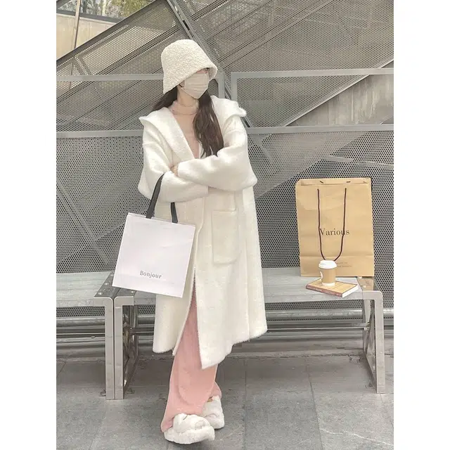 纤丝鸟 简约风格复古宽松中长款设计舒适休闲百搭针织衫 女款