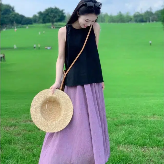 纤丝鸟 复古时尚优雅气质温柔风简约背心上衣高腰半身裙装套装 女款