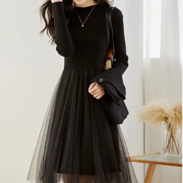 纤丝鸟 小香风高级气质马甲套装宽松显瘦长袖连衣裙 女款