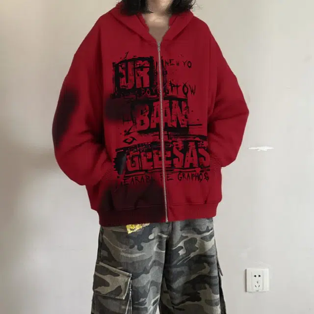 纤丝鸟 美式高街扎染设计连帽宽松卫衣 男女同款