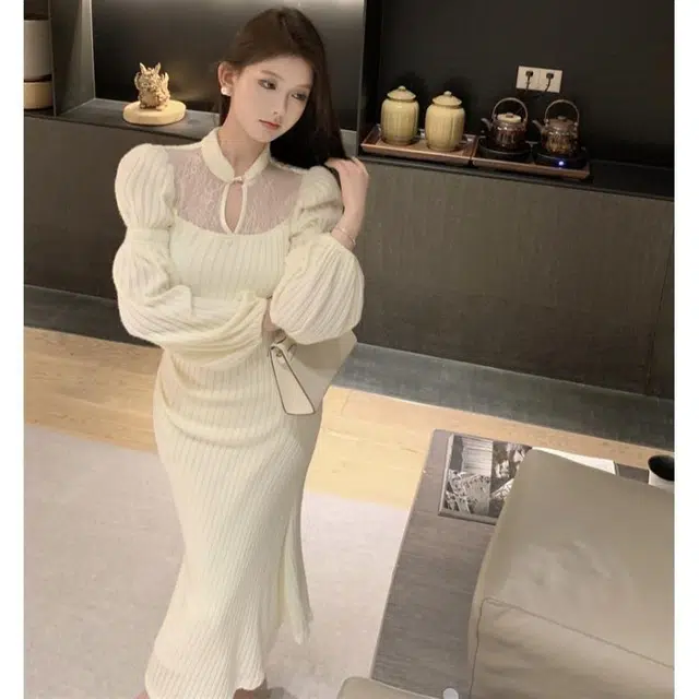 纤丝鸟 气质名媛御姐改良旗袍设计修身包臀复古风格长袖连衣裙 女款