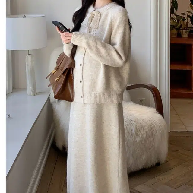 纤丝鸟 韩系气质减龄甜美小香风宽松舒适百搭长袖连衣裙 女款