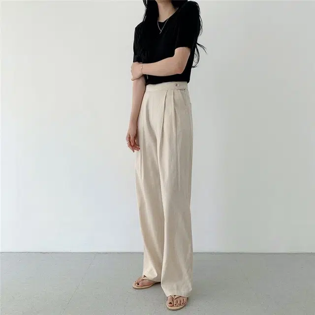 纤丝鸟 韩版显瘦中腰设计宽松垂感时尚百搭舒适简约气质自然休闲裤 女款