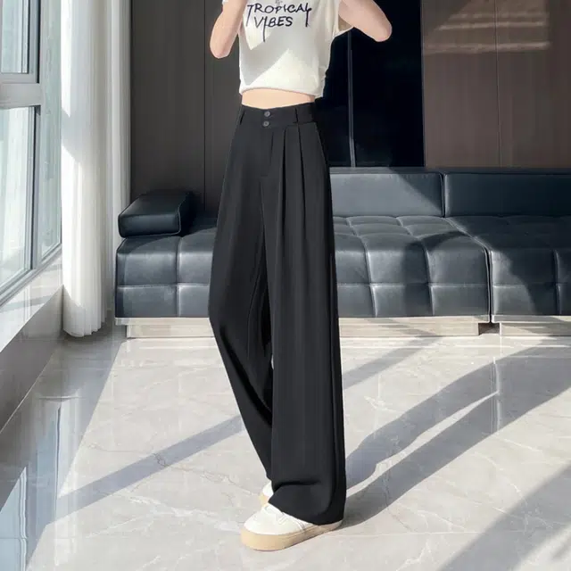 纤丝鸟 设计感时尚高级垂感宽松速干高腰显瘦百搭慵懒休闲裤 女款