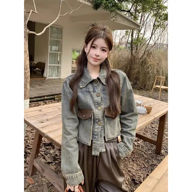 纤丝鸟 设计感拼接甜酷显瘦短款上衣时尚百搭截短外套 女款