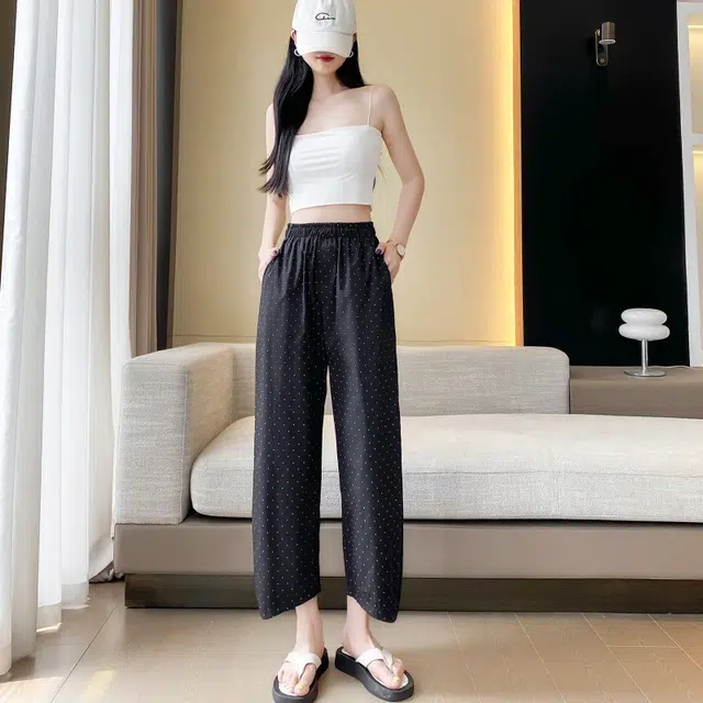 纤丝鸟 韩版时尚简约舒适百搭高腰垂感阔腿设计轻松随性休闲裤 女款