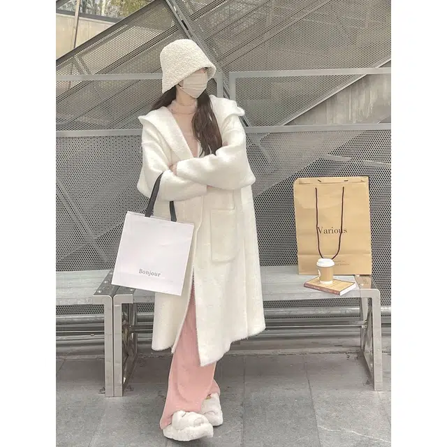 纤丝鸟 简约风格复古宽松中长款设计舒适休闲百搭针织衫 女款