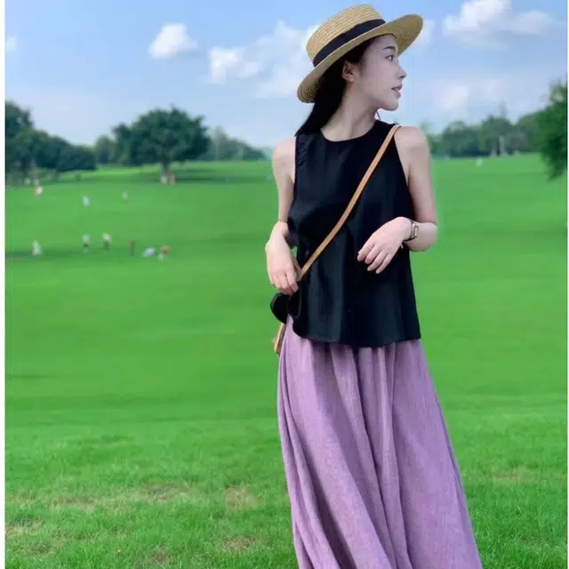 纤丝鸟 复古时尚优雅气质温柔风简约背心上衣高腰半身裙装套装 女款