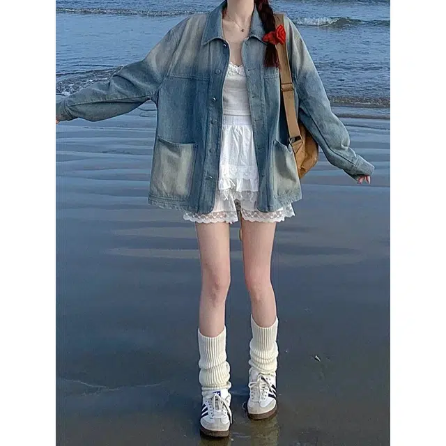 纤丝鸟 复古简约宽松显瘦设计感休闲百搭上衣潮截短外套 女款