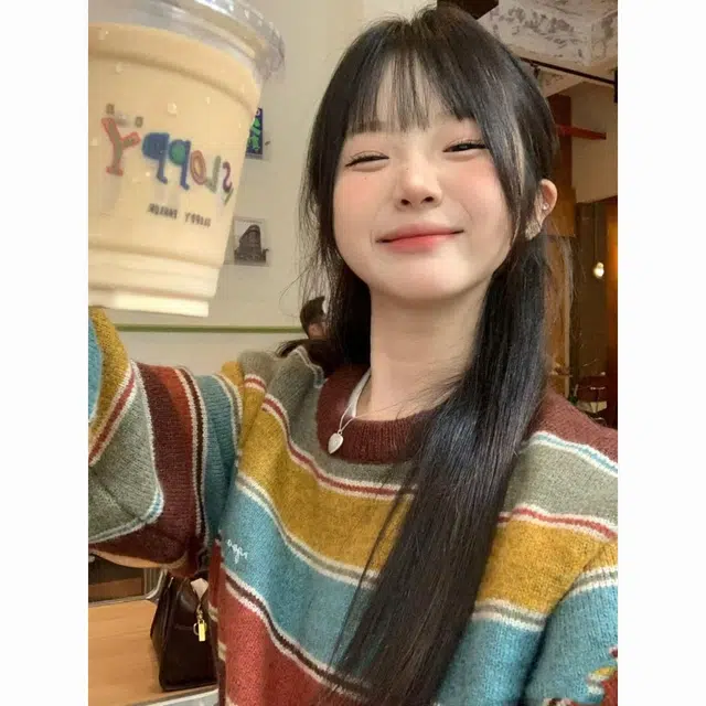 纤丝鸟 学院风彩虹条纹外套女慵懒风宽松软糯可爱打底针织衫 女款