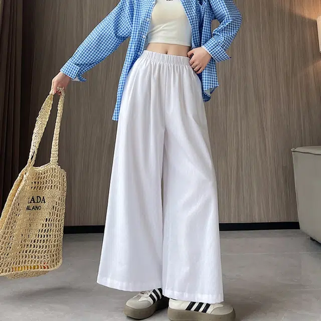 纤丝鸟 韩版时尚阔腿垂感显瘦宽松高腰透气舒适百搭休闲裤 女款
