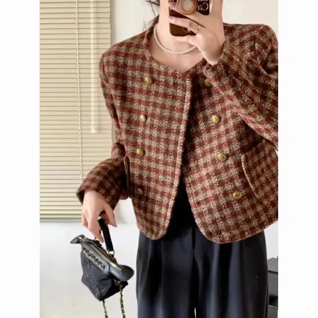 纤丝鸟 法式圆领短款小香风气质宽松长袖上衣百搭截短外套 女款