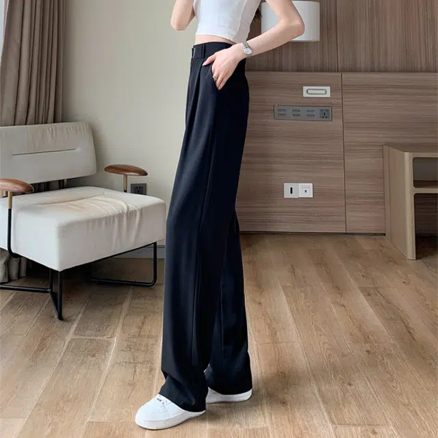 纤丝鸟 阔腿裤高腰垂感韩式简约显瘦舒适通勤休闲裤 女款