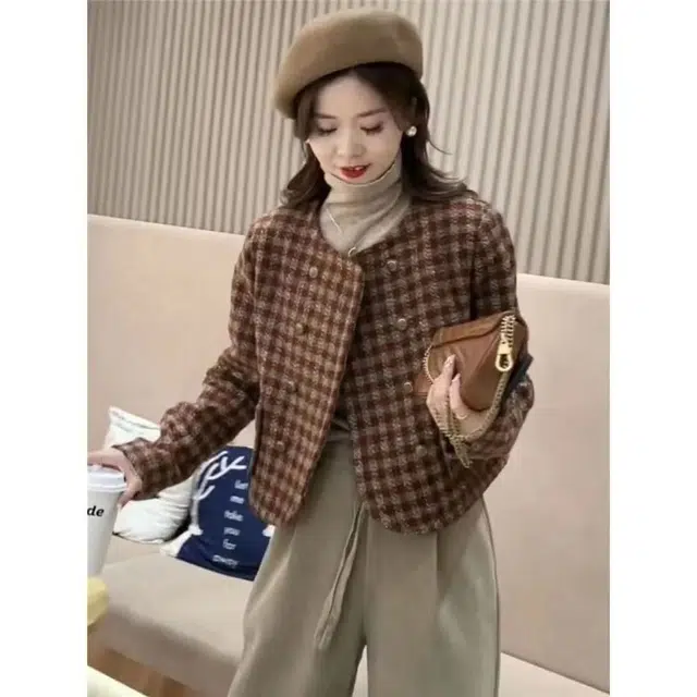 纤丝鸟 法式圆领短款小香风气质宽松长袖上衣百搭截短外套 女款