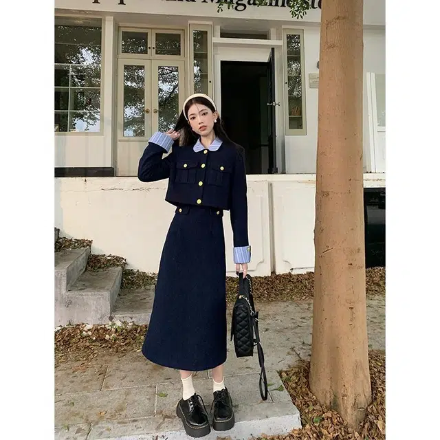 纤丝鸟 法式简约舒适优雅复古风格小香风拼接设计长袖连衣裙 女款