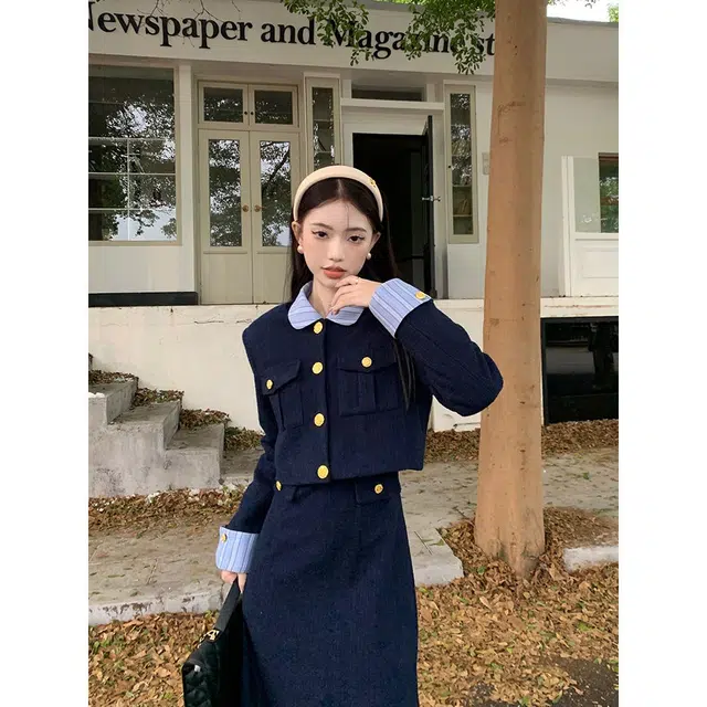 纤丝鸟 法式简约舒适优雅复古风格小香风拼接设计长袖连衣裙 女款