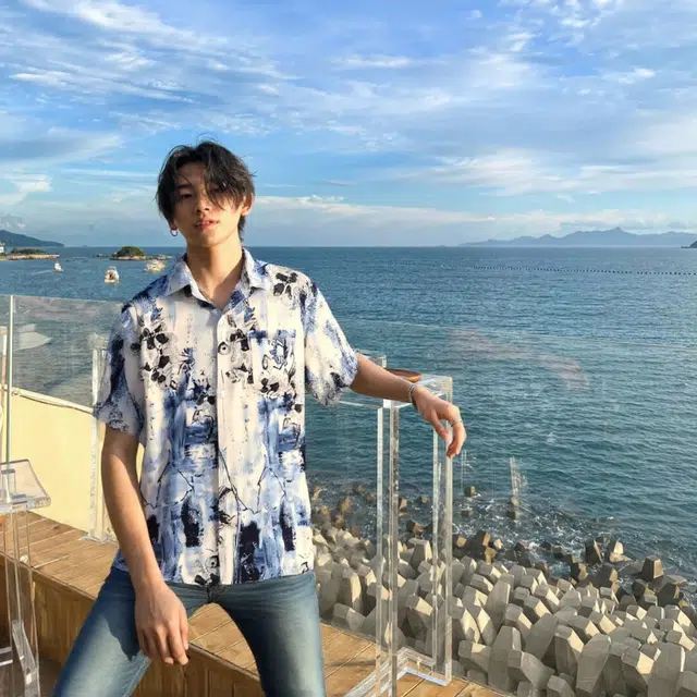 纤丝鸟 设计感印花泼墨宽松古巴领短袖衬衫 男女同款