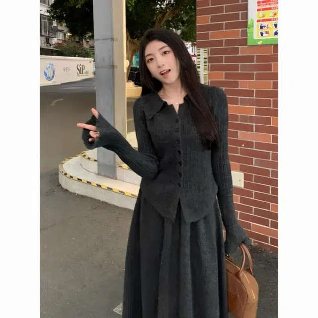 纤丝鸟 法式时尚复古小香风优雅气质修身百搭两件套长袖连衣裙 女款