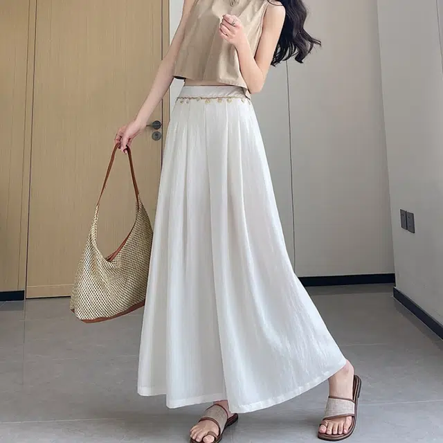 纤丝鸟 时尚百搭阔腿裤裙高腰显瘦宽松垂感直筒九分裤休闲裤 女款
