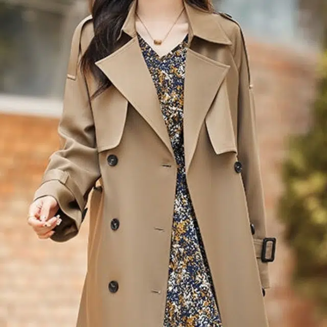 纤丝鸟 中长款简约时尚百搭休闲宽松气质英伦风外套大衣 女款