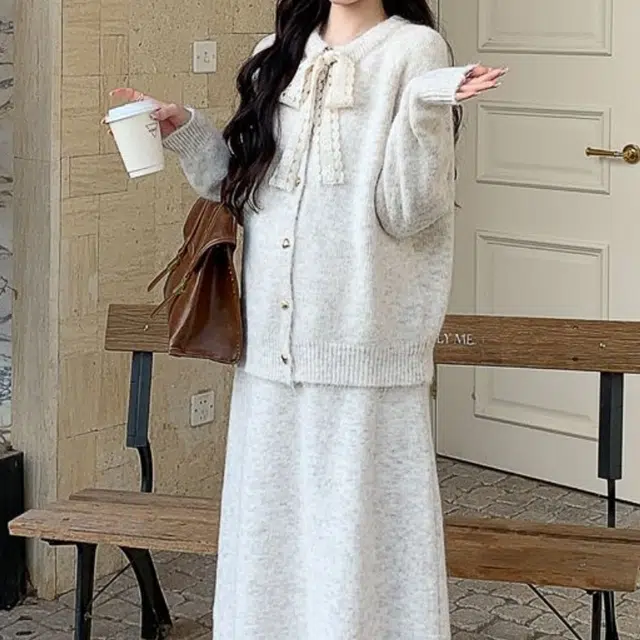 纤丝鸟 韩系优雅气质减龄甜美小香风舒适百搭长袖连衣裙 女款