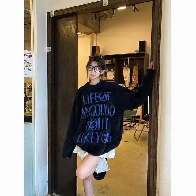 纤丝鸟 美式复古字母提花衫学生宽松软糯套头上衣针织衫 女款