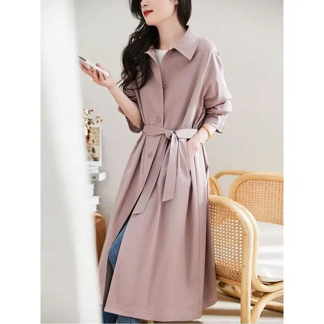 纤丝鸟 简约时尚中长款宽松系带设计修身显瘦截短外套 女款